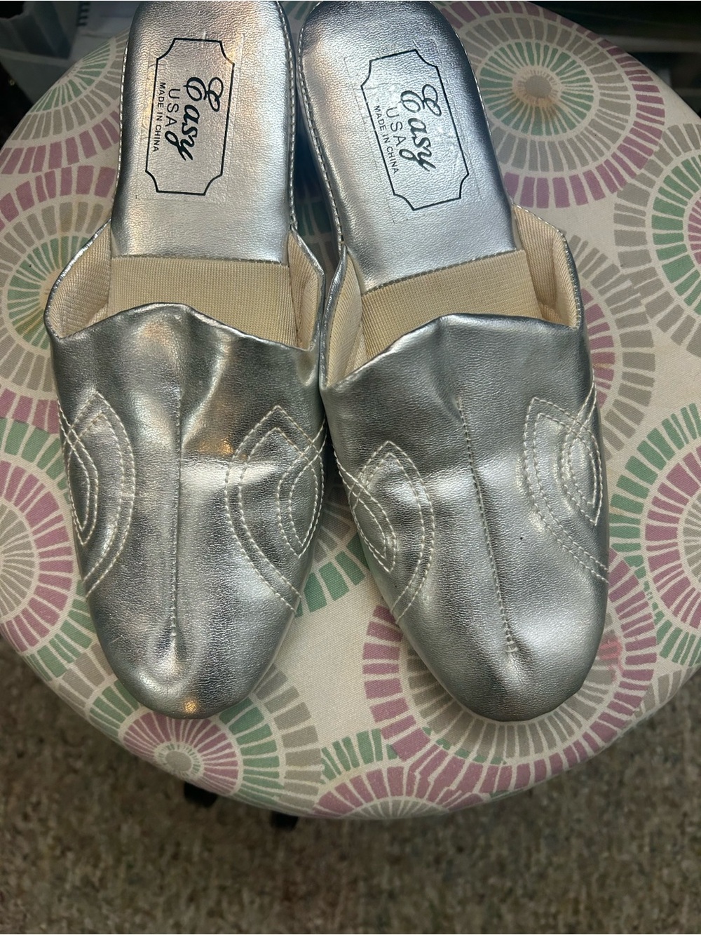 Easy USA Metallic Silver Slip-On Women's Mules